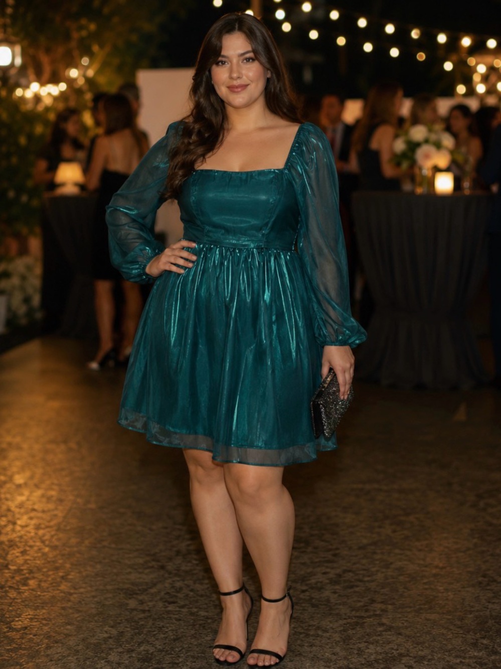 Thirty Thirty  LA Teal Square-Neck Organza Party Dress